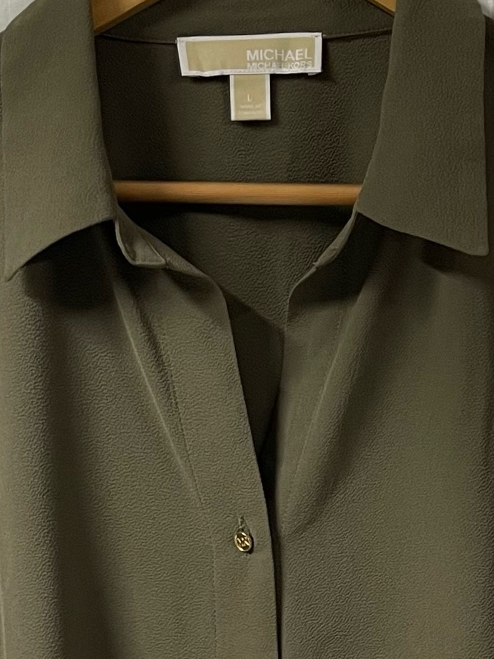 MICHAEL Michael Kors Olive Green Button Down 3/4 Length Sleeves Blouse - Picture 8 of 8